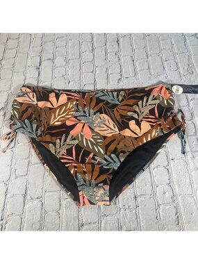Aqua Couture Plus Size 3X Women’s Swim Bikini Bottom Tropical Black Coral NEW